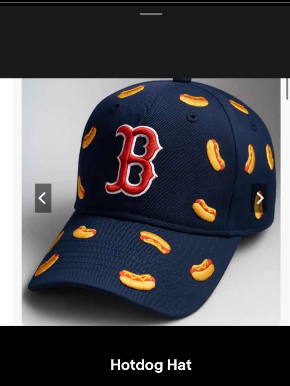 Navy Baseball Cap with Red 'B' and Yellow Hot Dog Embroidery